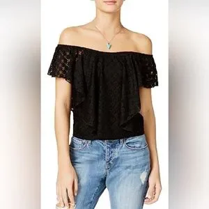 American Rag | Tops | American Rag Off The Shoulder Popover Black Lace ...
